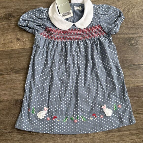 Baby‎ Girl Smocked Blue Dress with Peter Pan Collar & Rabbit Pattern Easter - Picture 1 of 3